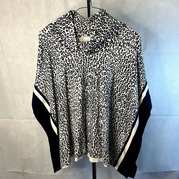 Chicos Leopard Print Cowl Neck Poncho Cashmere Blend Size SM/MD - Picture 7 of 7